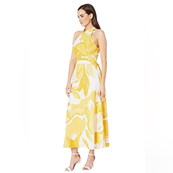 Tahari Asl Dresses | Tahari Printed Halter-Neck Maxi Dress | Color: White/Yellow | Size: 12 | Chaescloset717's Closet